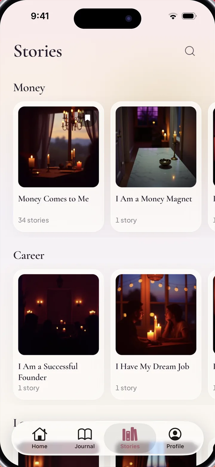 The story library, sorted into Money and Career